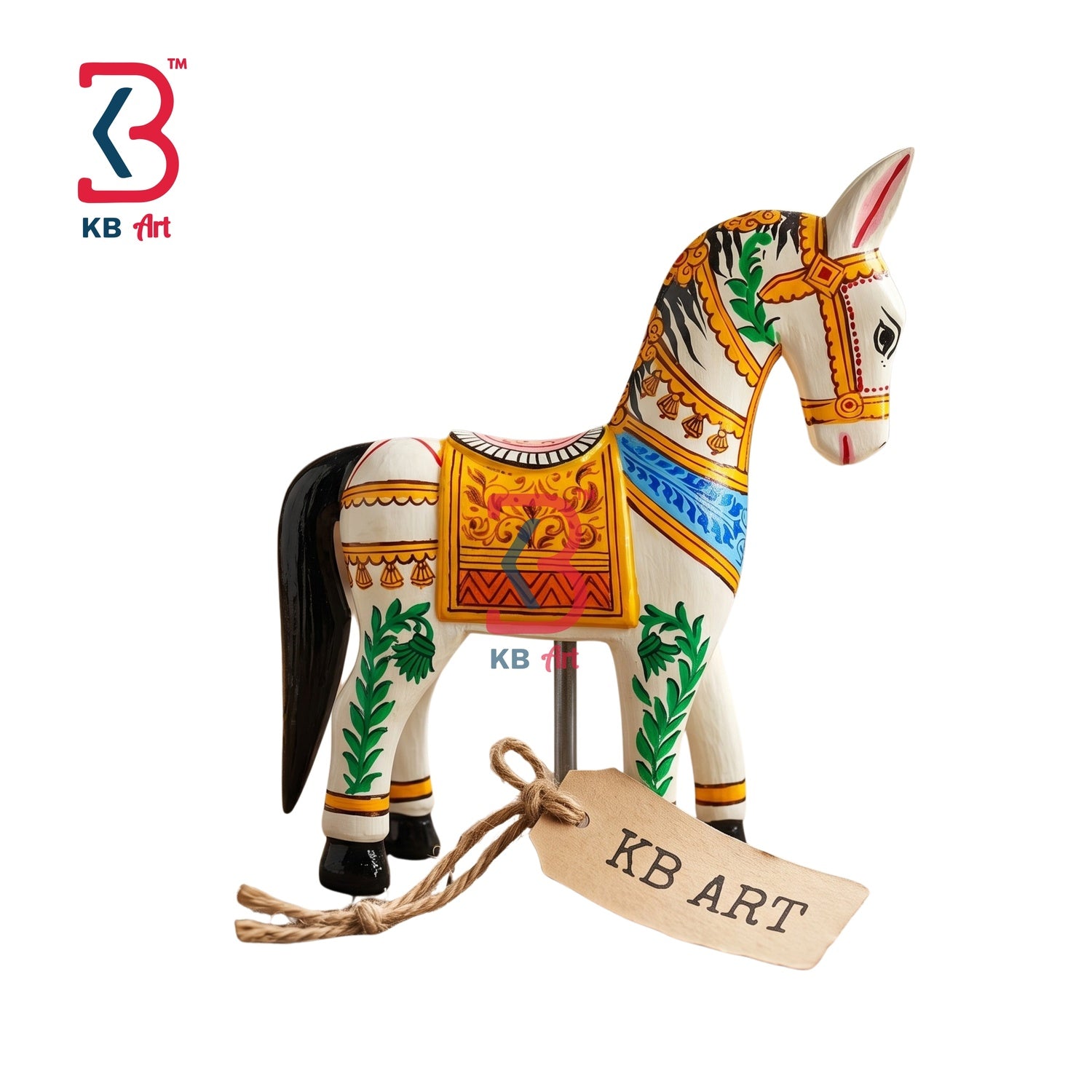 KB ART Wooden Horse Figurine - Close-Up of Hand-Carved Artisan Texture - Handcrafted Wooden Decor Jodhpur