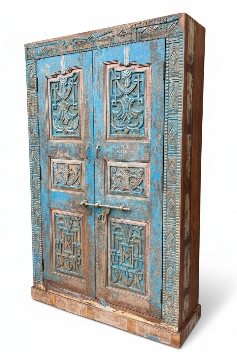 Timeless Texture Antique Armoire - close-up detail of hand-carved solid wood finish and joinery, KBART SKU KBART-1087