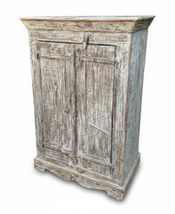 Antique Weathered Almirah - close-up detail of hand-carved solid wood finish and joinery, KBART SKU KBART-1010