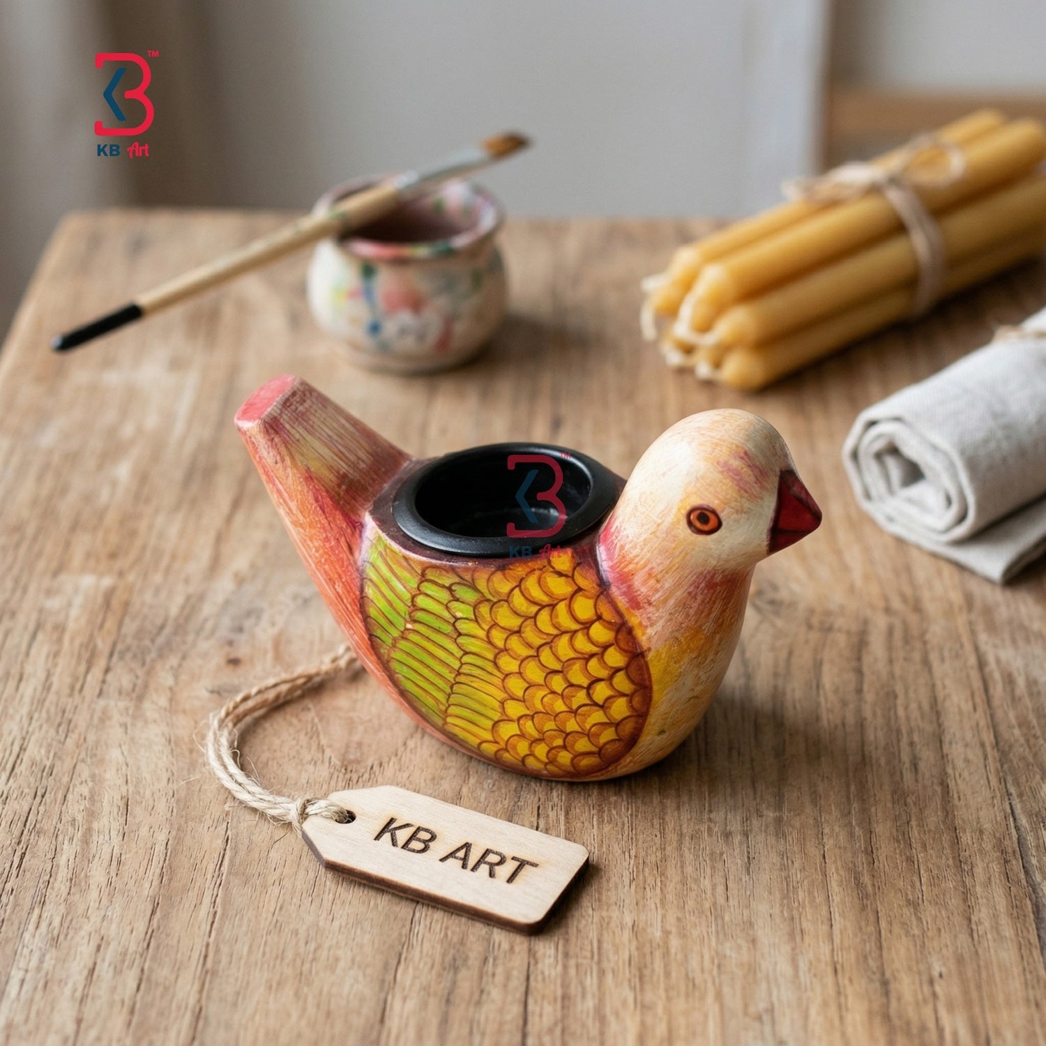 KB ART Wooden Duck Tlight Holder - Close-Up of Hand-Carved Artisan Texture - Handcrafted Wooden Decor Jodhpur