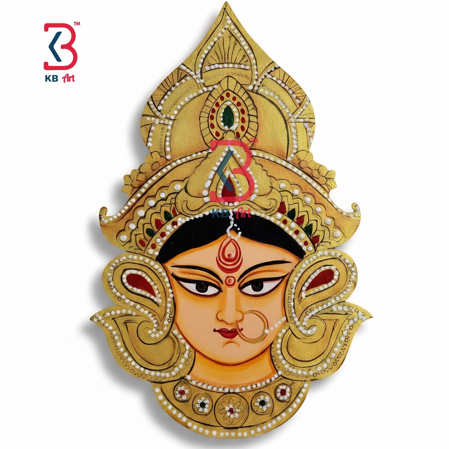 KB ART Mata Ji Face Pichwai Wall Decor - Styled Display in Home Interior Setting - Handcrafted Wooden Decor Jodhpur