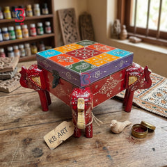 KB ART Elephant Storage Box - Front View of Handcrafted Detailing - Handcrafted Wooden Decor Jodhpur