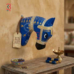 KB ART Half Horse Head Wall Decor - Front View of Handcrafted Detailing - Handcrafted Wooden Decor Jodhpur