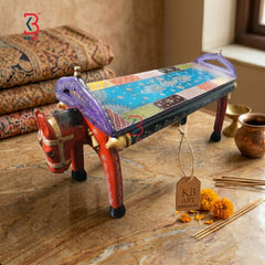Handcrafted Wooden Horse Bench | Traditional Rajasthani Hand-Painted Decorative Stool