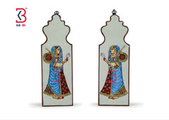 KB ART Jharokha Type Wall Plates Ladies - Side Angle Showing Finish and Craftsmanship - Handcrafted Wooden Decor Jodhpur