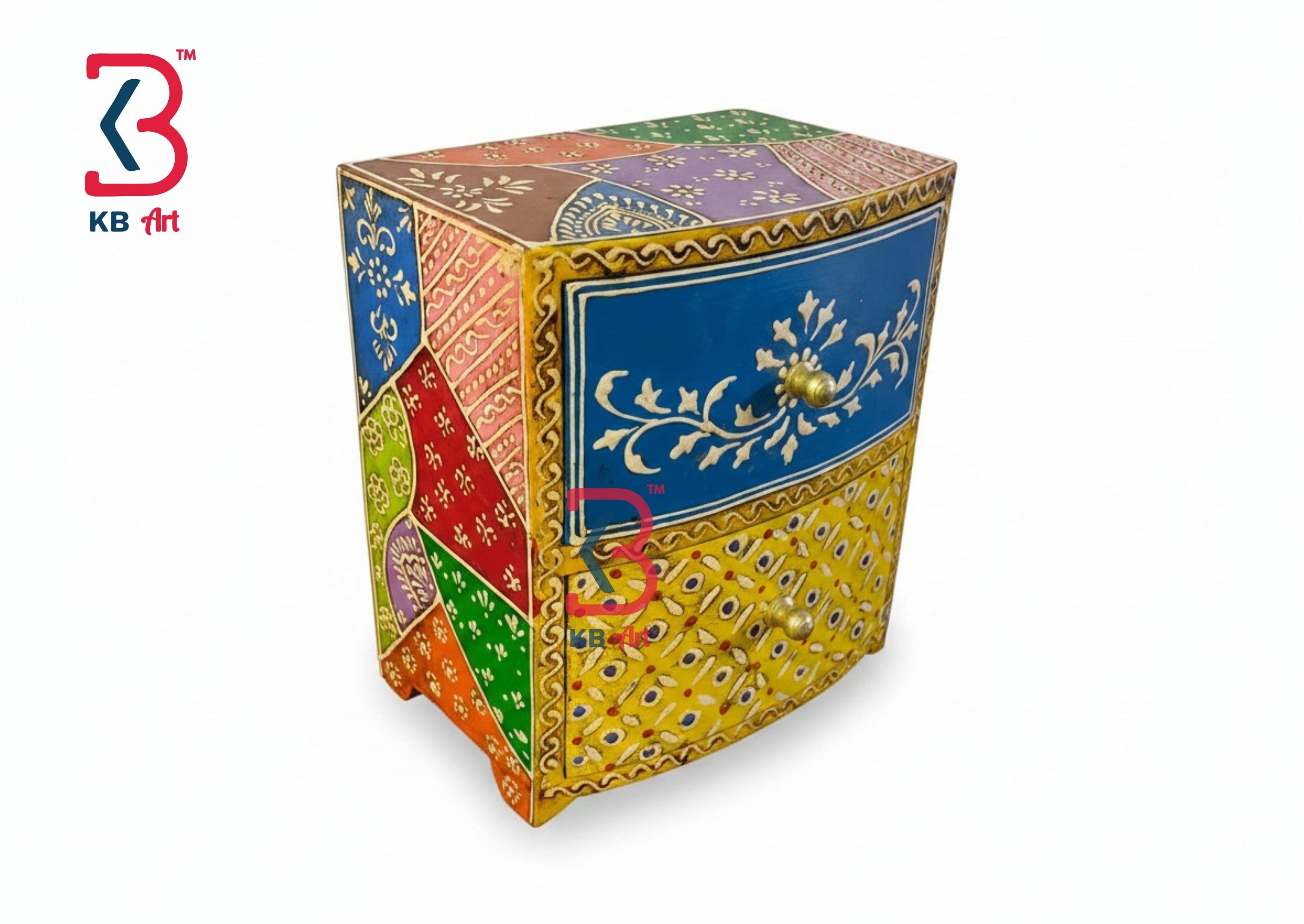 KB ART Wooden 2 Drawer Box Square - Styled Display in Home Interior Setting - Handcrafted Wooden Decor Jodhpur