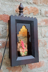 "KB ART Handcarved Wooden Temple Wall Decor  – Brown Polished Antique Look Wall Hanging Mandir"