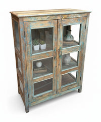 Distressed Indian Almirah - close-up detail of hand-carved solid wood finish and joinery, KBART SKU KBART-1028