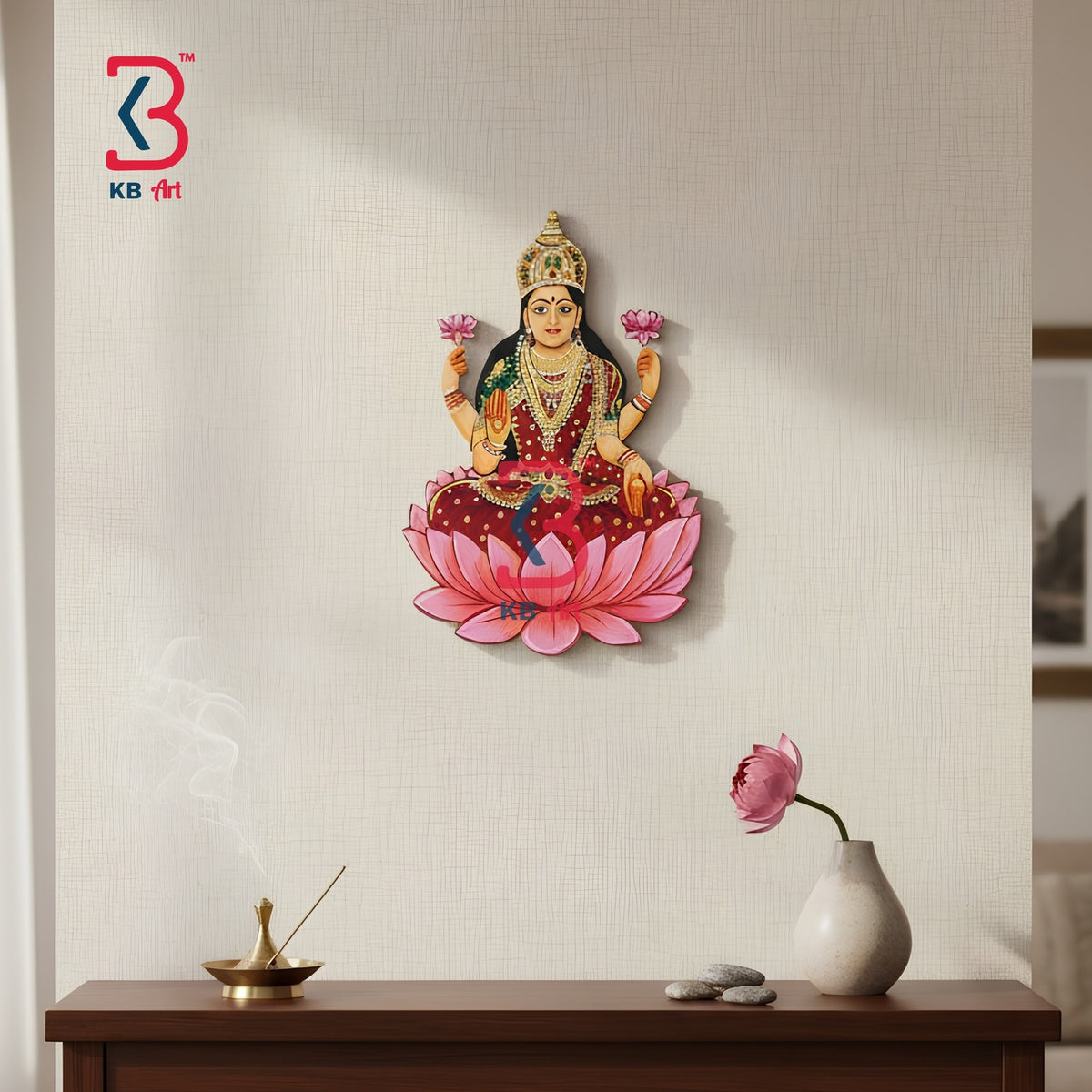 KB ART Mdf Cutouts Laxmi Ji Pichwai - Front View of Handcrafted Detailing - Handcrafted Wooden Decor Jodhpur