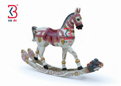 KB ART Wooden Antique Carved Rocking Horse - Close-Up of Hand-Carved Artisan Texture - Handcrafted Wooden Decor Jodhpur