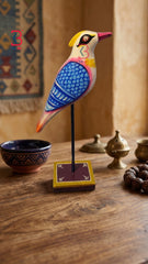 KB ART Wooden Kingfisher Bird Stand Table Decor - Close-Up of Hand-Carved Artisan Texture - Handcrafted Wooden Decor Jodhpur