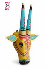 KB ART Wooden Carved Cow Mask Big 16 Inches - Close-Up of Hand-Carved Artisan Texture - Handcrafted Wooden Decor Jodhpur