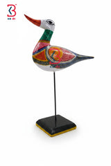 KB ART Wooden Duck Big Stand Pattachitra - Front View of Handcrafted Detailing - Handcrafted Wooden Decor Jodhpur