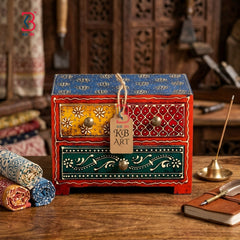KB ART Wooden 3 Drawer Square Box - Styled Display in Home Interior Setting - Handcrafted Wooden Decor Jodhpur
