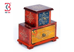 KB ART Wooden 2 Drawer Triangle Mdf Box - Close-Up of Hand-Carved Artisan Texture - Handcrafted Wooden Decor Jodhpur