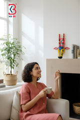 KB ART Wooden Carved Cow Mask Small 11 Inches - Styled Display in Home Interior Setting - Handcrafted Wooden Decor Jodhpur