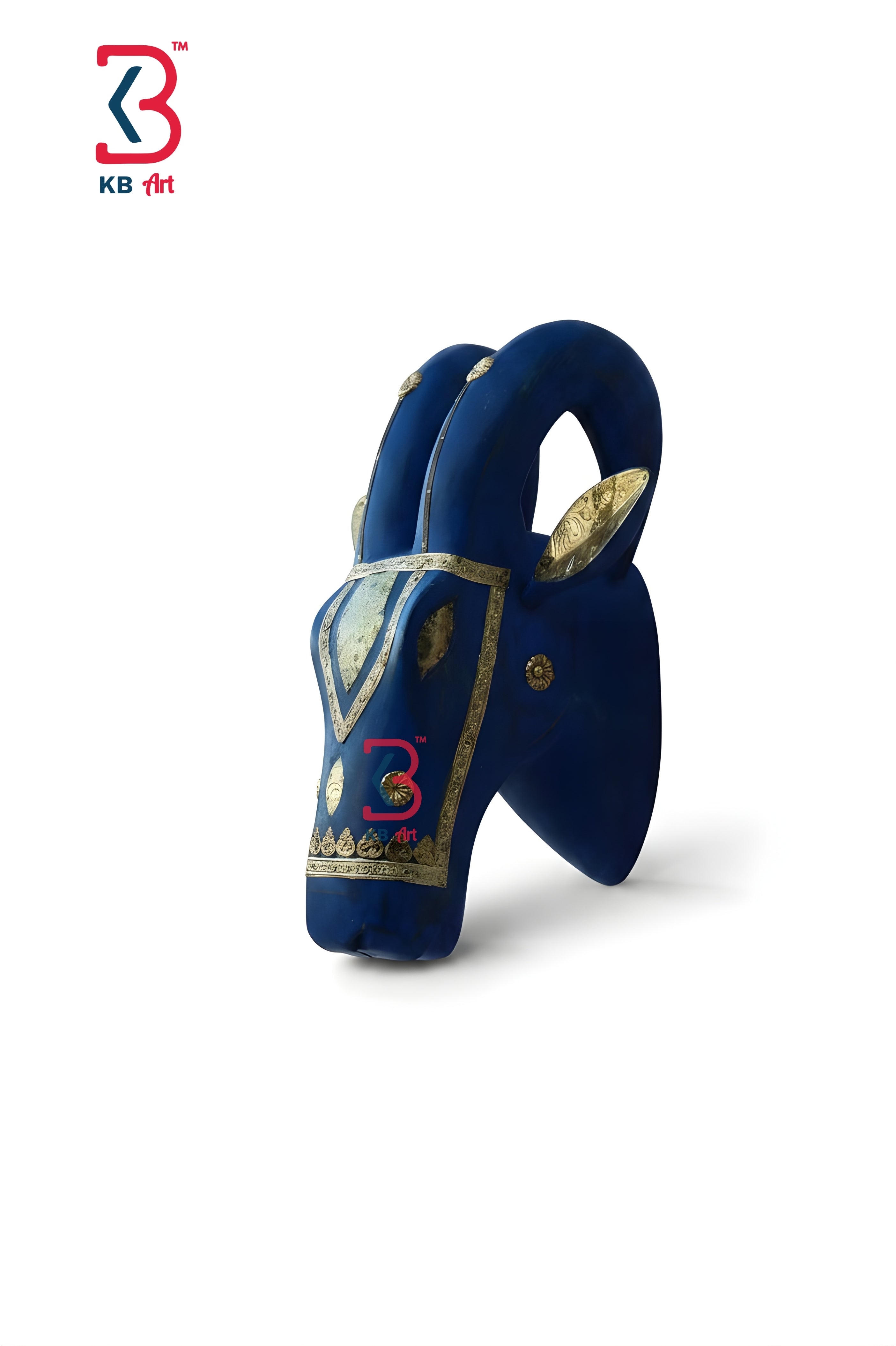 KB ART Ram Head Wall Decor Brass Fittings - Styled Display in Home Interior Setting - Handcrafted Wooden Decor Jodhpur