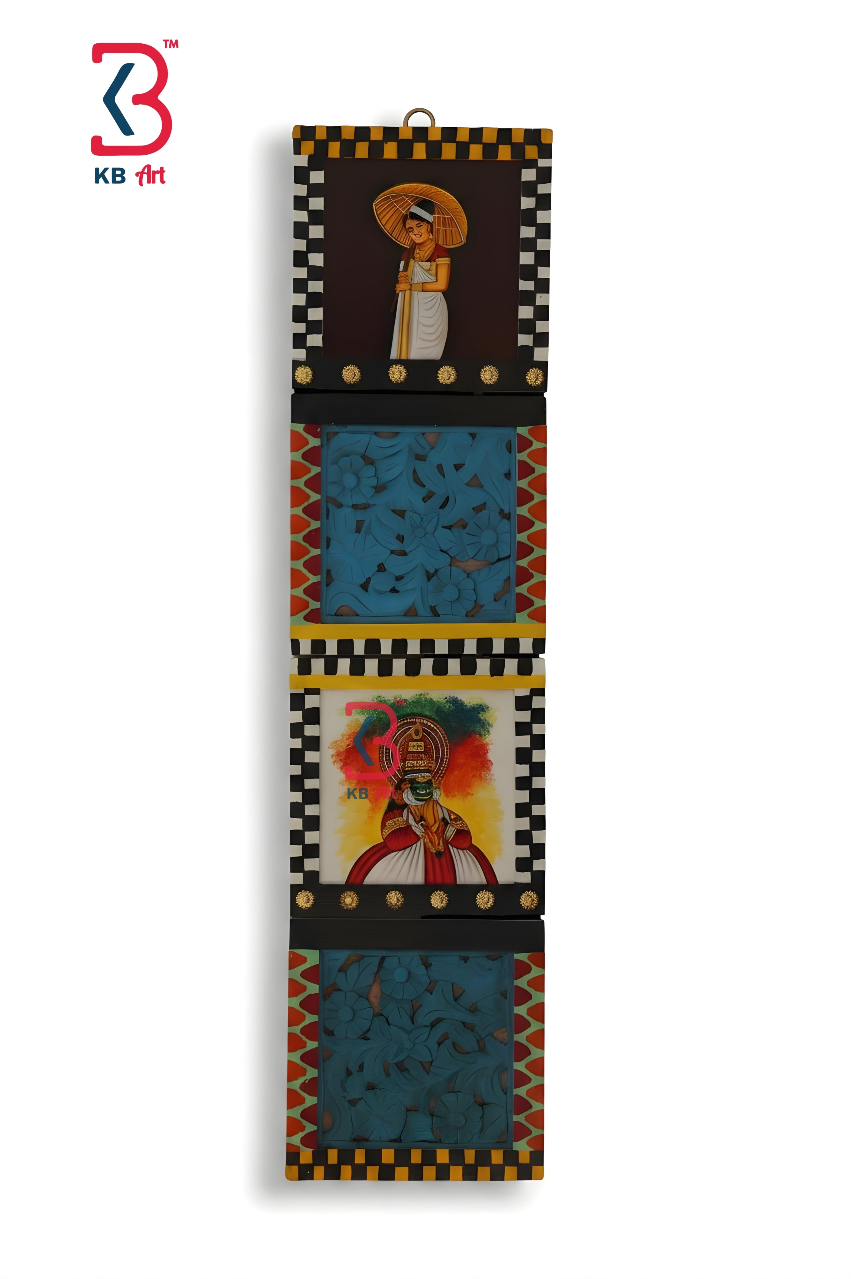KB ART Kerala Mural Big Wall Decor Gate - Front View of Handcrafted Detailing - Handcrafted Wooden Decor Jodhpur
