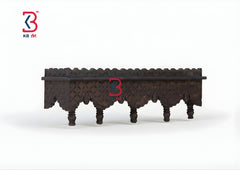 KB ART Dark Brown Scalloped Wall Shelf - Front View of Handcrafted Detailing - Handcrafted Wooden Decor Jodhpur