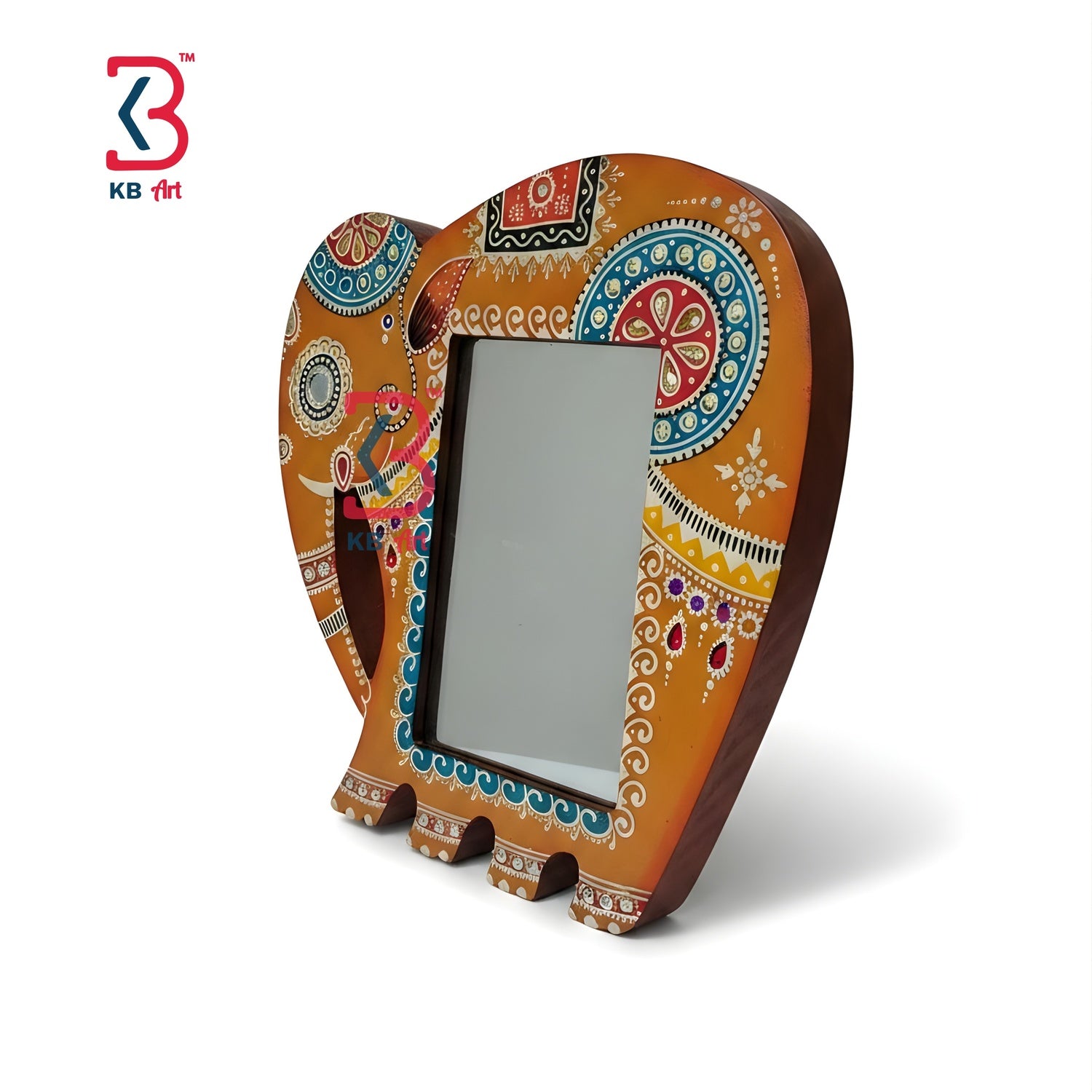 KB ART Elephant Photo Frame - Front View of Handcrafted Detailing - Handcrafted Wooden Decor Jodhpur