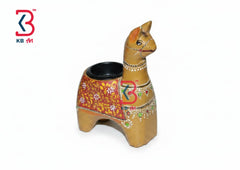 KB ART Wooden Girafe Tlight Holder - Front View of Handcrafted Detailing - Handcrafted Wooden Decor Jodhpur