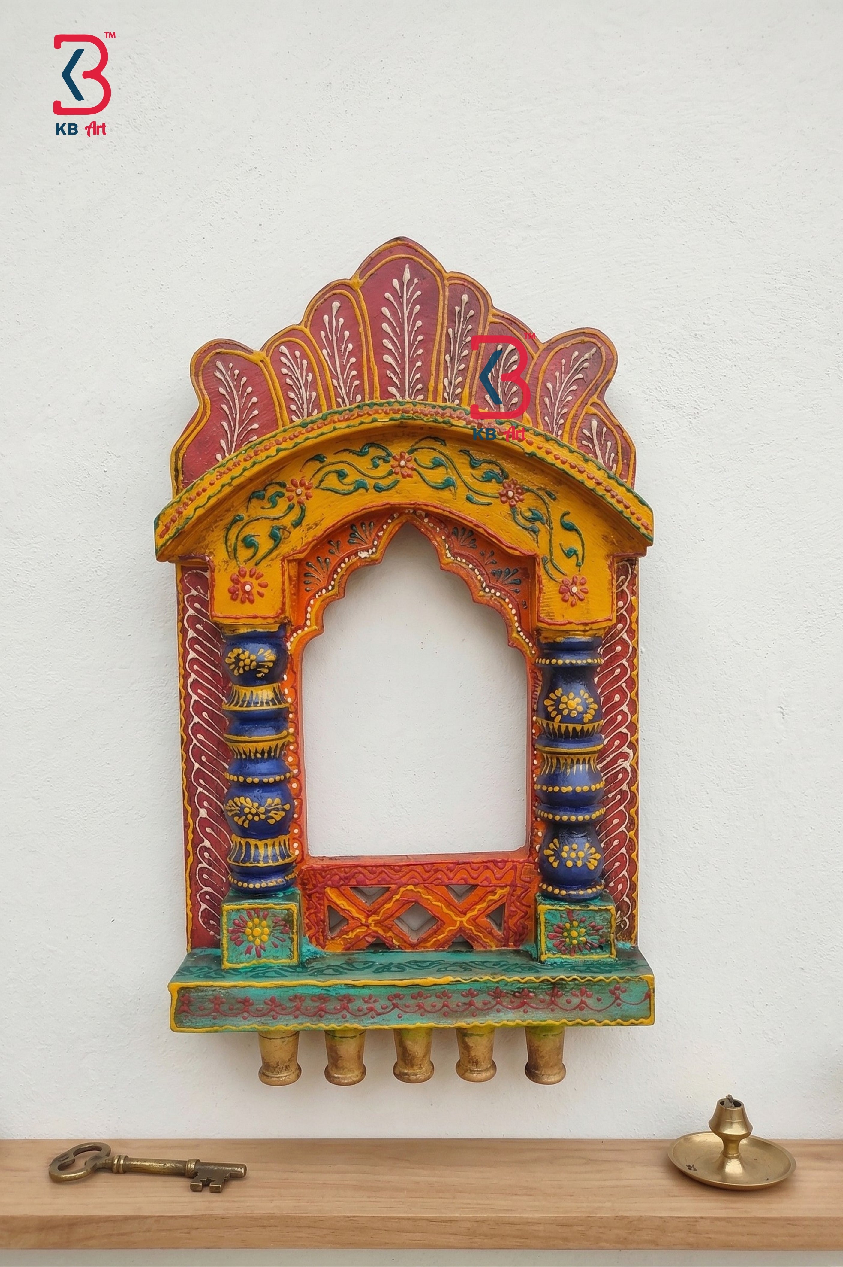 KB ART Wooden Rajasthani Jharokha - Close-Up of Hand-Carved Artisan Texture - Handcrafted Wooden Decor Jodhpur