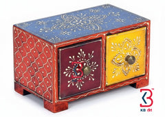 KB ART Hand Painted Wooden 2 Drawer Jewelry Box - Close-Up of Hand-Carved Artisan Texture - Handcrafted Wooden Decor Jodhpur