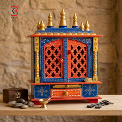 KB ART Handcrafted Wooden Home Temple Medium with Jalli Lattice Work – Jodhpur Pooja Mandir Furniture