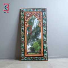 KB ART Multicolor Handpainted Wooden Wall Mirror – 9.5x19 Inch  | Traditional Misri Art Arch Mirror | Jharokha Boho Decor Frame