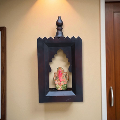 "KB ART Handcarved Wooden Temple Wall Decor  – Brown Polished Antique Look Wall Hanging Mandir"