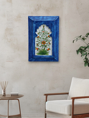 KB ART Handpainted Wooden Jharokha Wall Panel –  Dark Blue Floral Mughal Arch Decor | Antique Look Wall Hanging