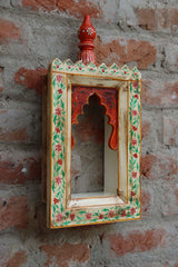 KB ART Handpainted Wooden Temple Wall Decor –  White colour handpainted motifs Work Antique Look Handcarved Wall Hanging Mandir