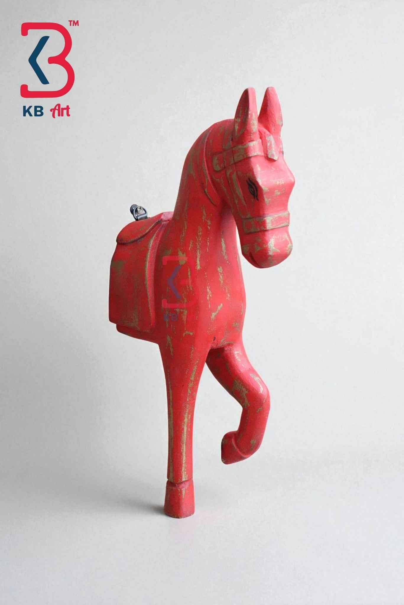 KB ART Rustic Wooden Horse Wall Decor - 16-Inch Orange Distressed Horse Head Wall Hanging with Golden Touch | Handcrafted Vintage-Style Rustic Indian Home Decor