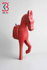 KB ART Rustic Wooden Horse Wall Decor - 16-Inch Orange Distressed Horse Head Wall Hanging with Golden Touch | Handcrafted Vintage-Style Rustic Indian Home Decor