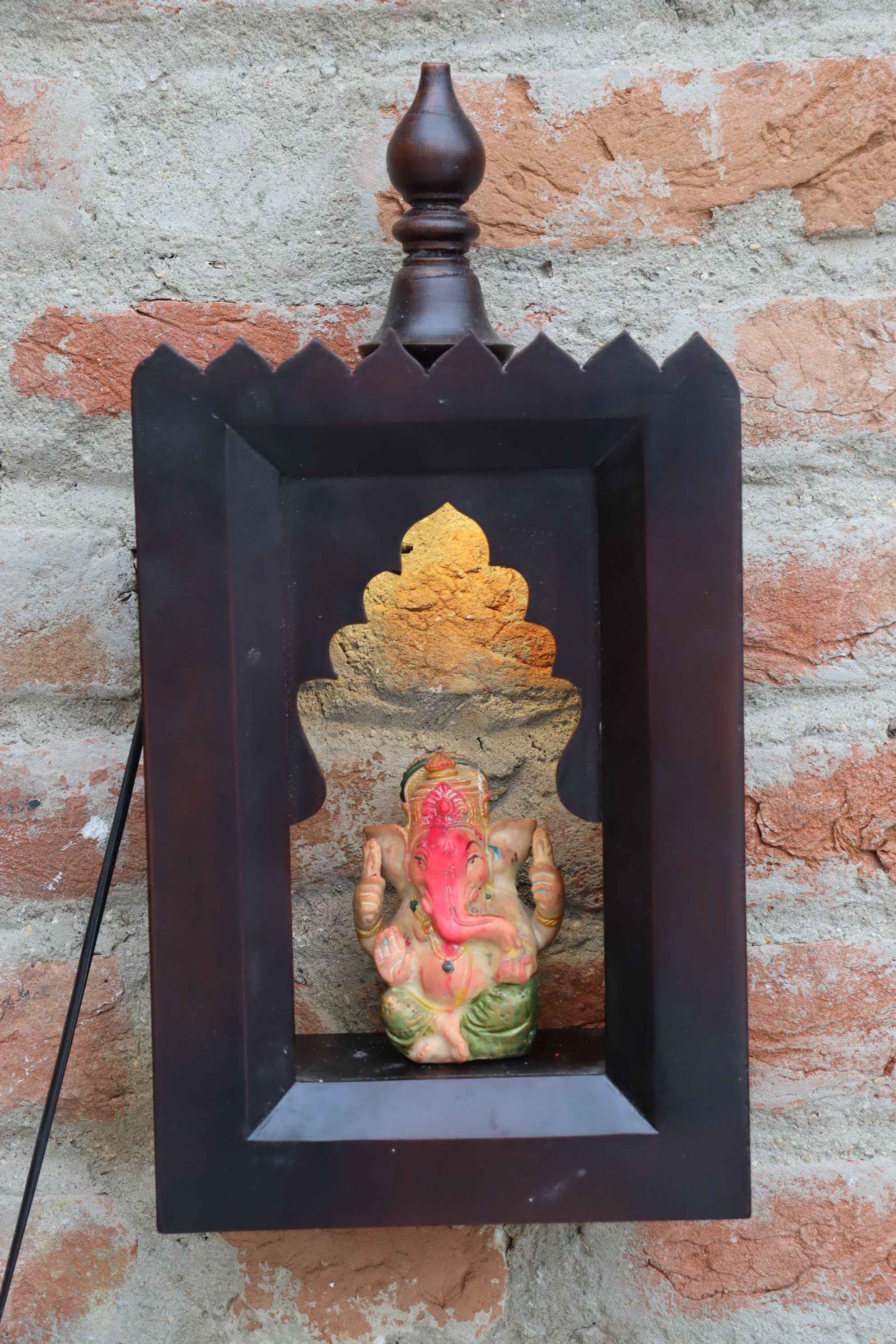 "KB ART Handcarved Wooden Temple Wall Decor  – Brown Polished Antique Look Wall Hanging Mandir"