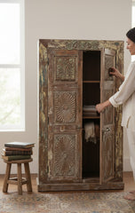 Authentic Craft Wood Cabinet - genuine handcrafted solid wood india antique furniture, KBART SKU KBART-1015, front view