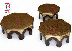Three octagonal tables with gold and brown design on a white background, featuring the KB Art logo.