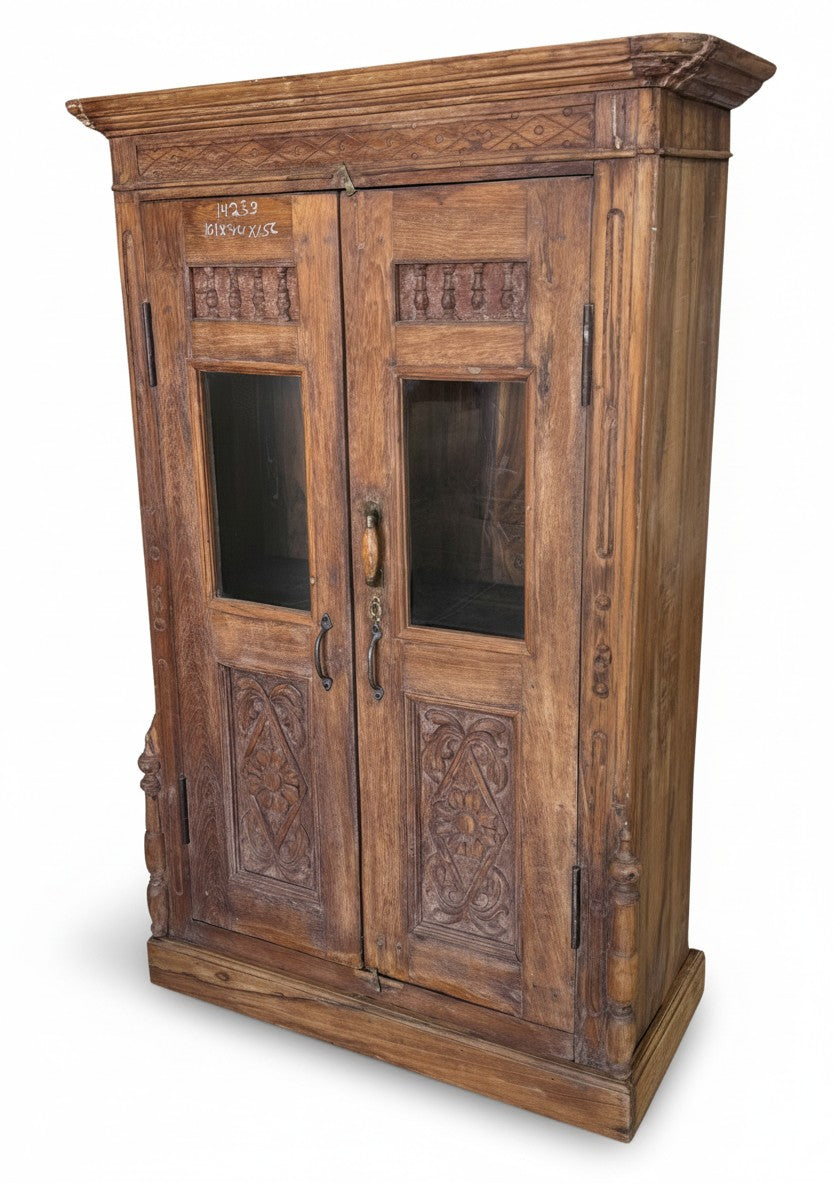 Farmhouse Antique Wood Armoire - close-up detail of hand-carved solid wood finish and joinery, KBART SKU KBART-1041