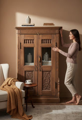 Farmhouse Antique Wood Armoire - genuine handcrafted solid wood india antique furniture, KBART SKU KBART-1041, front view