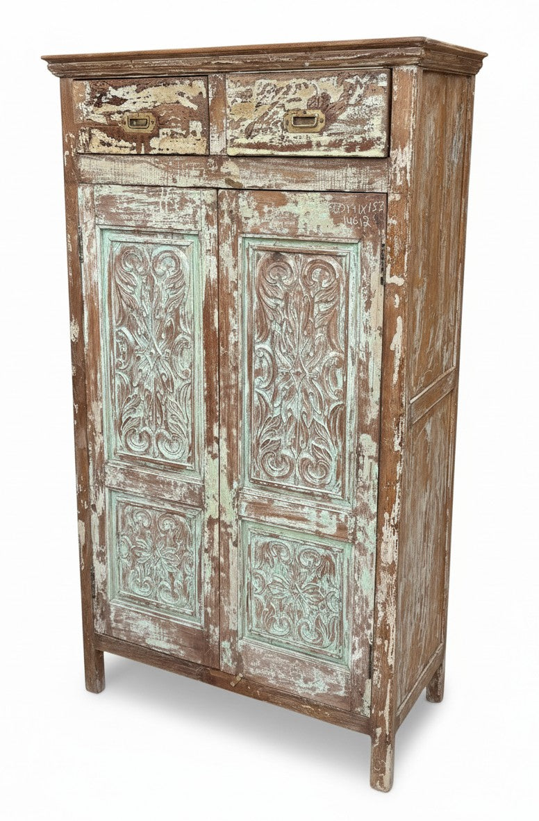 Rich Texture Wood Almirah - close-up detail of hand-carved solid wood finish and joinery, KBART SKU KBART-1074