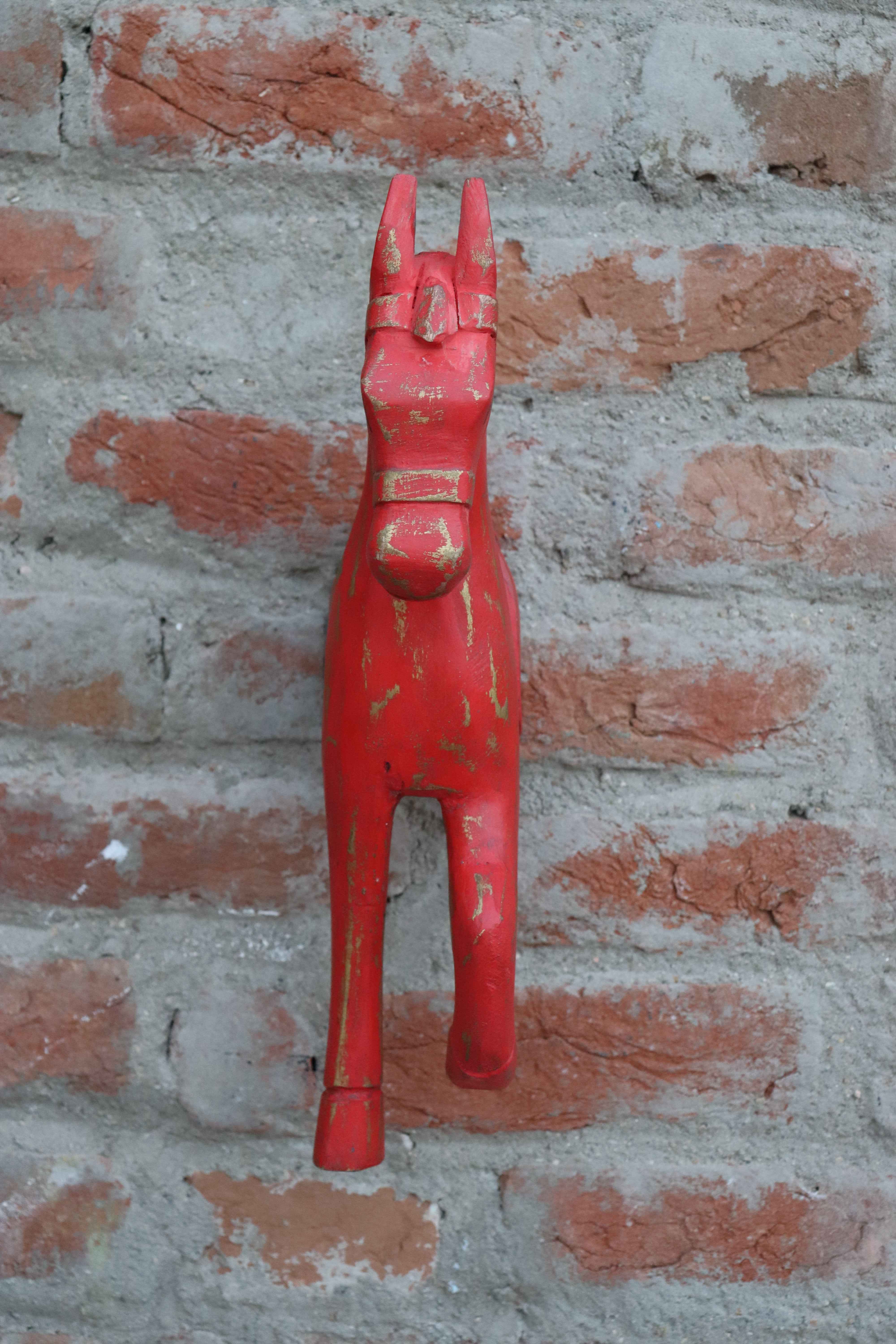 KB ART Rustic Wooden Horse Wall Decor - 16-Inch Orange Distressed Horse Head Wall Hanging with Golden Touch | Handcrafted Vintage-Style Rustic Indian Home Decor