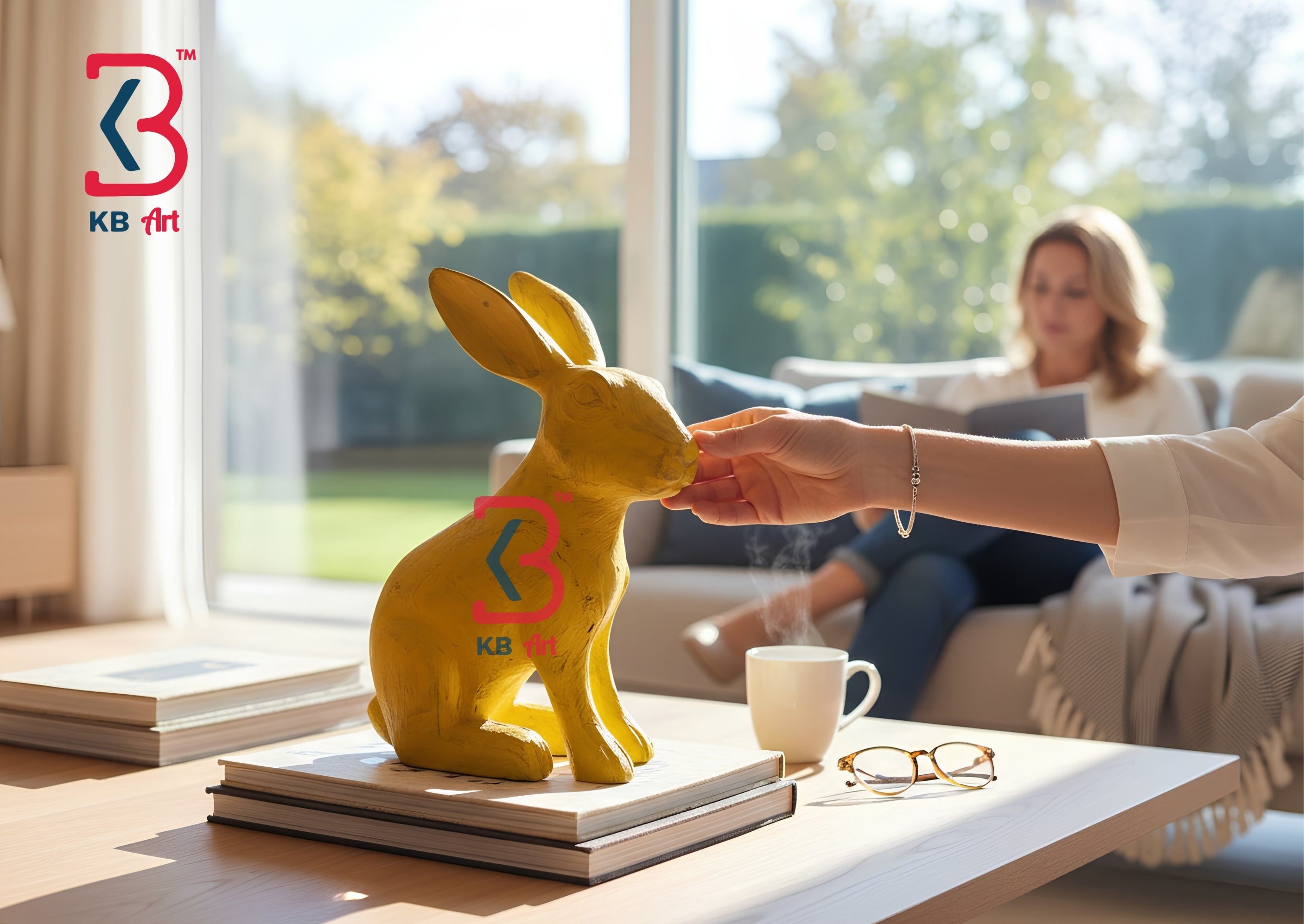 KB ART Wooden Rabbit Figurine - Front View of Handcrafted Detailing - Handcrafted Wooden Decor Jodhpur