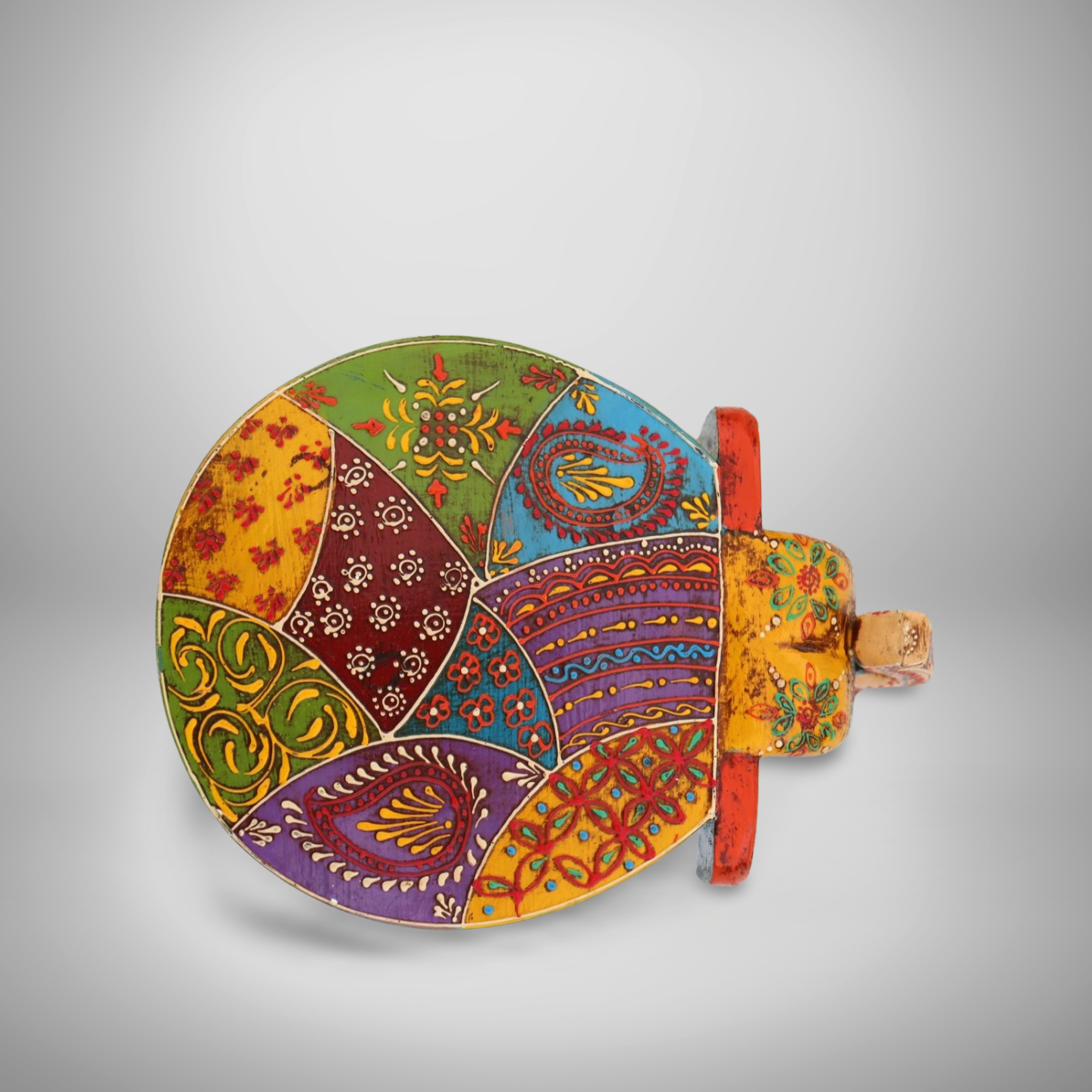 KB ART Handpainted Wooden Elephant Stool –  8 Inch Multicolour Amboz Jodhpuri Art | Antique Look Handcarved Home & Table Décor