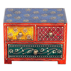 KB ART Wooden 3 Drawer Square Box - Side Angle Showing Finish and Craftsmanship - Handcrafted Wooden Decor Jodhpur
