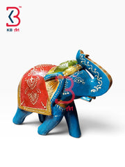 KB ART Traditional Indian Wooden Elephant Statue Handcrafted Indian Artisan Tabletop - Traditional Indian Wooden Elephant Statue Side View