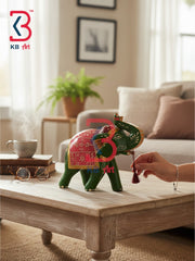 KB ART Painted Wood Elephant Toy Statue Indian Artisan Craft Handcrafted - Authentic Jodhpur Handicrafts Wooden Elephant Statue