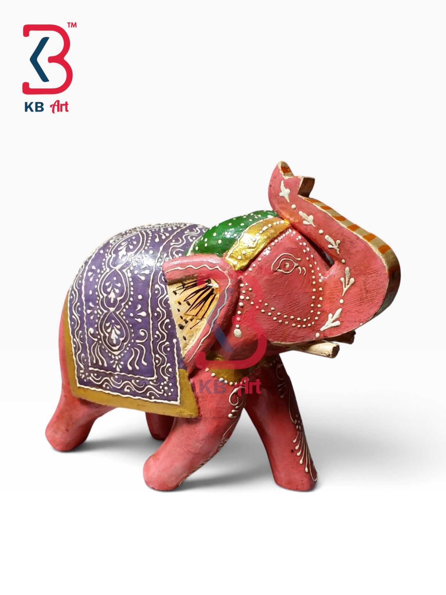 KB ART Miniature Hand Painted Wooden Elephant Home Accent Handcrafted Indian - Miniature Hand Painted Wooden Elephant Home Accent