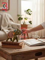 Artistic Handcrafted Wood Elephant Figurine Gift Indian Artisan Tabletop Showpiece Home Office Shelf Console Interior Styling Heritage Craft Collection Piece