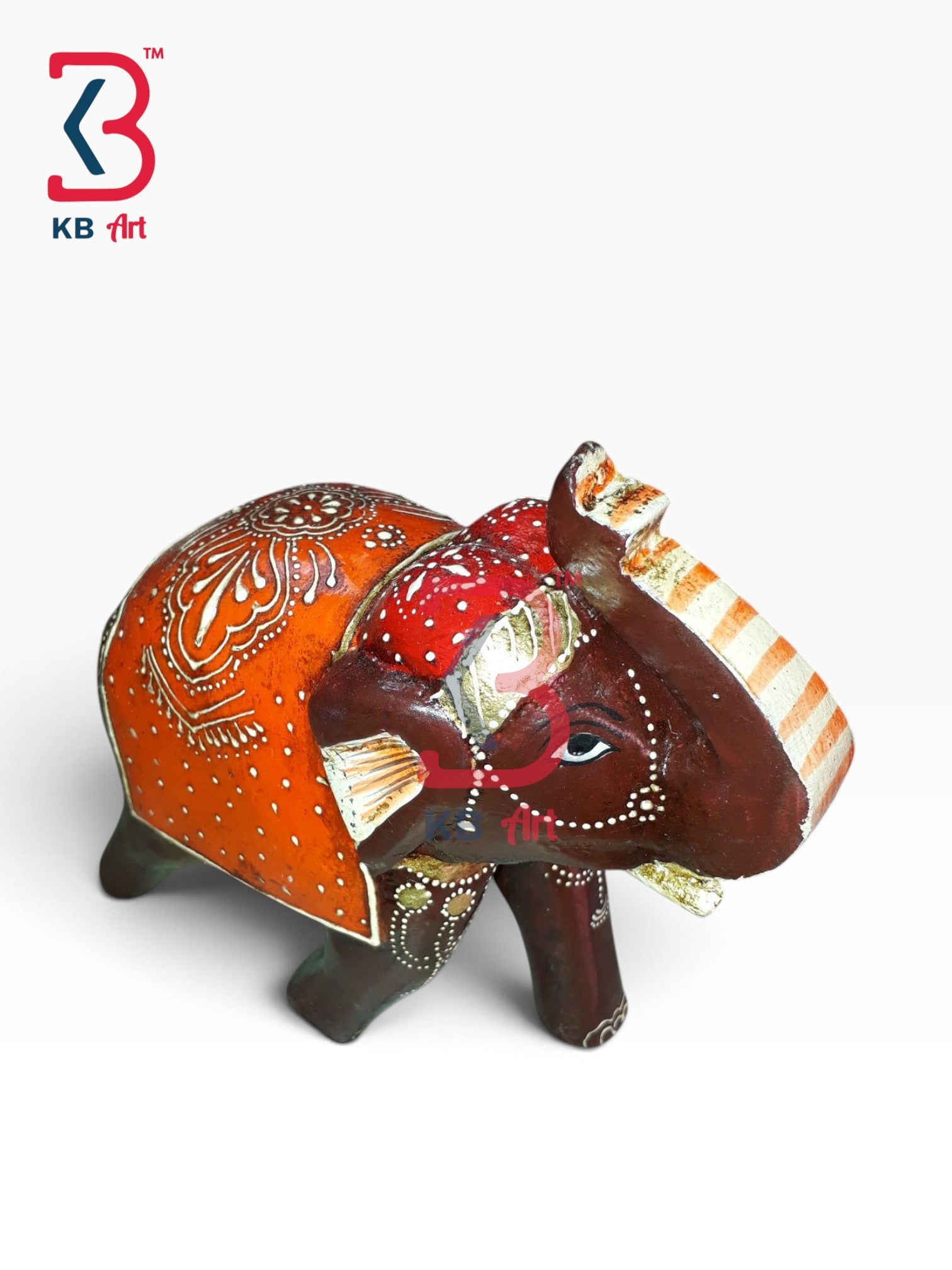 KB ART Wood Carved Elephant Model Isolated White Handcrafted Indian Artisan - Wood Carved Decorative Elephant Model Isolated on White