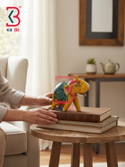 KB ART Luxury Traditional Wooden Elephant Figurine Mantel Handcrafted Indian Artisan - Hand Painted Wooden Elephant Toy Cultural Gift Souvenir